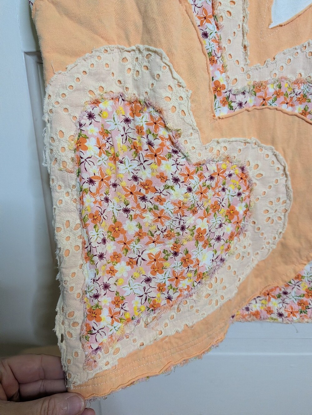 Oli & Hali Patchwork Heart Appliqué Boho Artsy Top Small Oversized - Picture 5 of 9